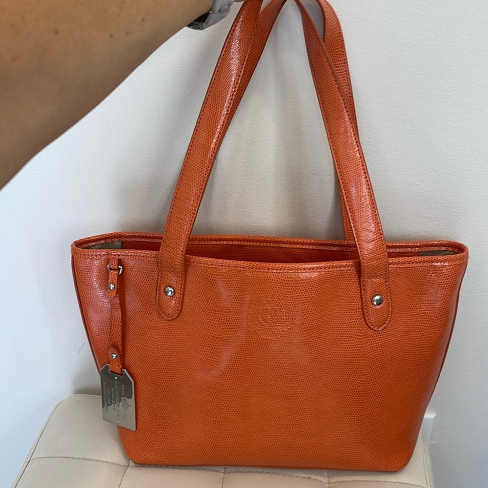 Lauren Ralph Lauren Orange Leather Tote Bag